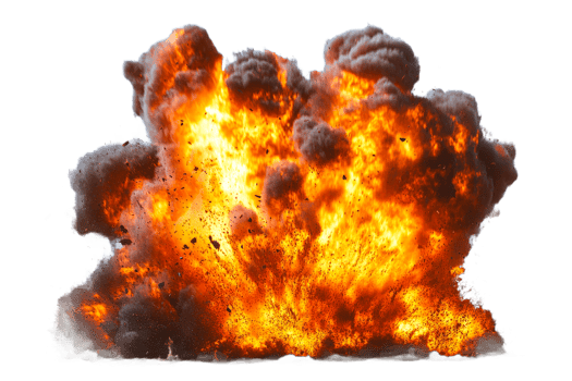 Dramatic explosion with fiery flames and smoke png