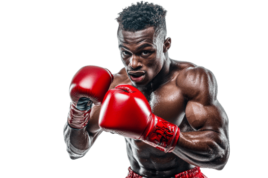 Strong boxer preparing for a match with red gloves png