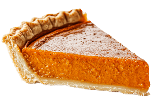 Delicious slice of pumpkin pie with golden crust png