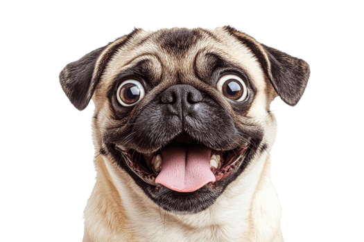 Pug with a cheerful expression and bright eyes png