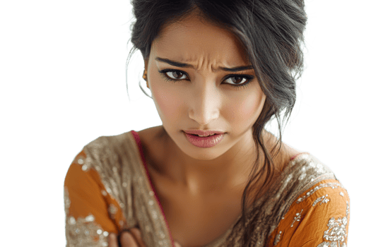 Woman with serious expression in traditional clothing png