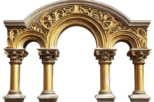 Detailed architectural arch with golden elements png