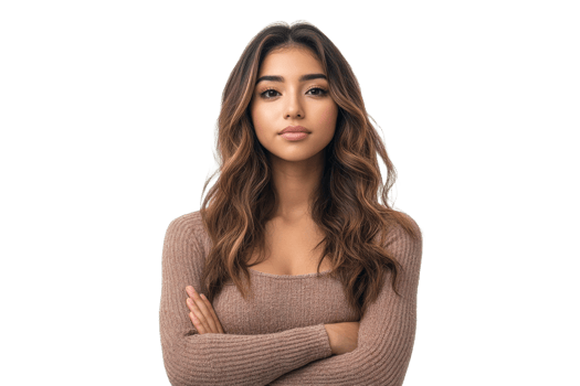 Confident young woman with long hair and crossed arms png