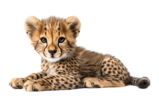 Cuddly young cheetah resting on a soft surface png