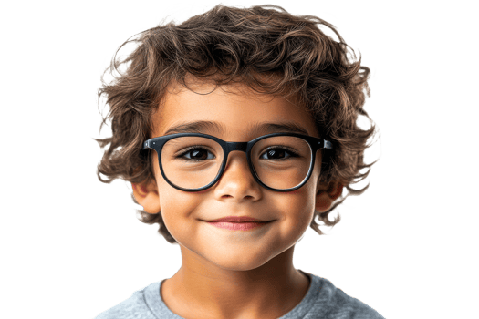 Curly haired boy in glasses on transparent bg png