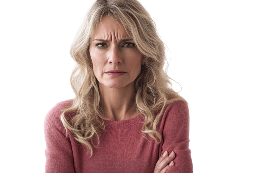 Woman with serious expression on transparent background png