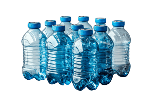 Multiple transparent water bottles arranged closely together png