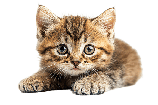 Cute tabby kitten lying on transparent background png