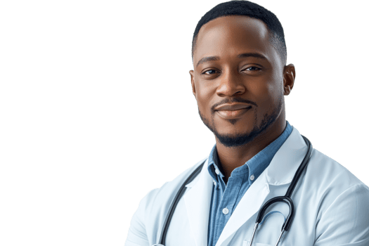 Skilled male doctor smiling with confidence and care png
