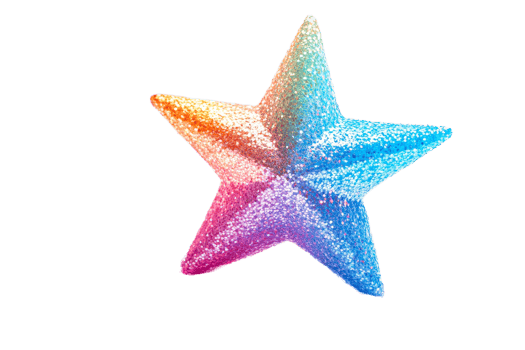 Colorful star shape with glitter on transparent background png