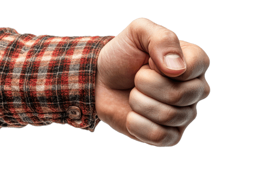 Fist raised in determination with a red plaid sleeve png