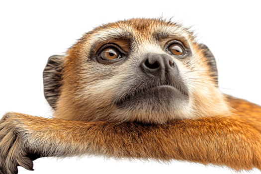 Close up of a meerkat resting with a thoughtful gaze png