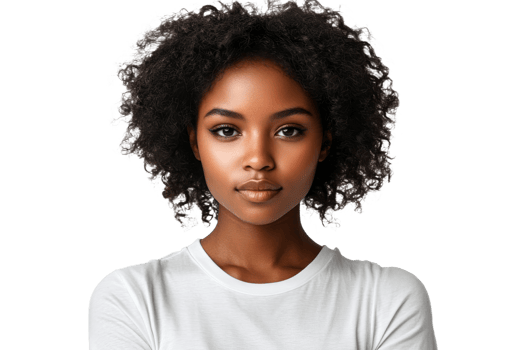 Confident young woman with curly hair, transparent bg png