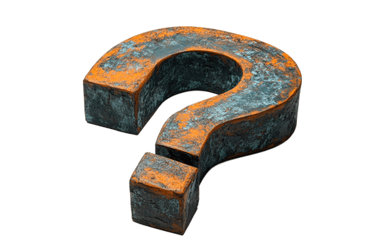 Rusty metallic question mark on transparent background png