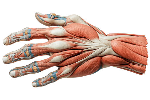 Detailed anatomical hand muscle structure, human, anatomy, cut out transparent png