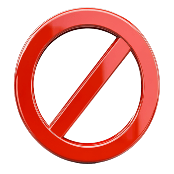 Glossy red prohibition sign on black background, cut out transparent png