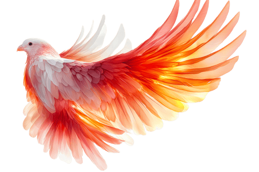 Bird with fire wings, colorful plumage of bird, cut out transparent png