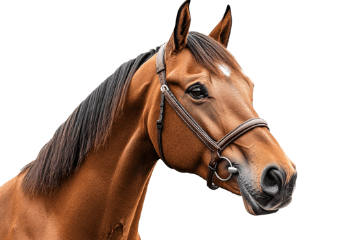 Brown horse portrait in harness, farm animal, elegance, cut out transparent png