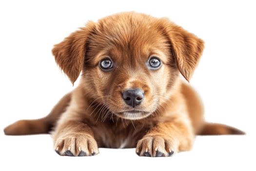 Cute puppy portrait with blue eyes, lying down, cut out transparent png