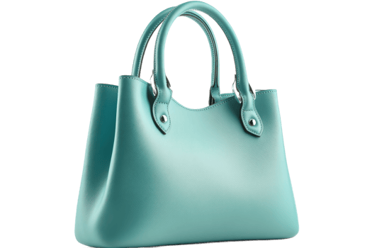 Stylish turquoise handbag isolated on black background, cut out transparent png