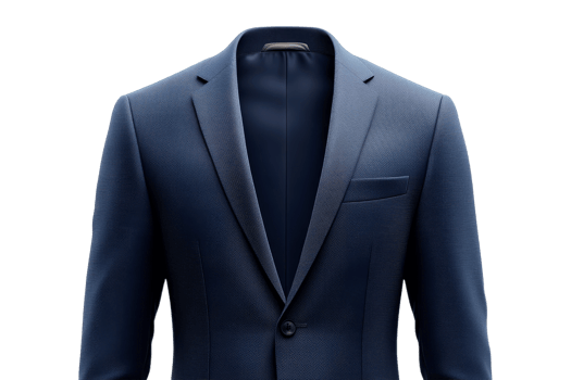 Stylish navy blue suit jacket on black background, cut out transparent png