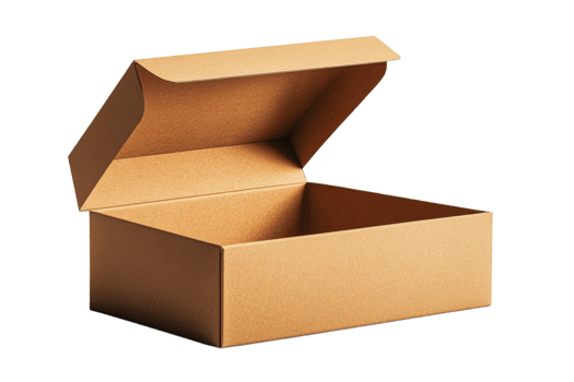 Open kraft box with lid, packaging, cardboard, container, container, cut out transparent png