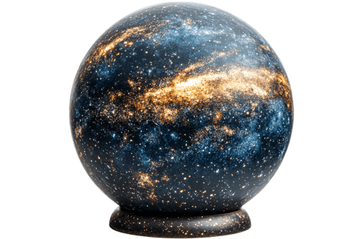 Galaxy sphere, cosmic globe decor, dark matter artwork, space object, cut out transparent png