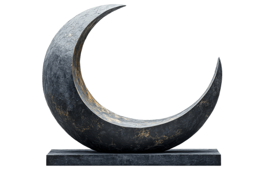 Crescent Moon Sculpture with Dark Texture, Cut Out Transparent png