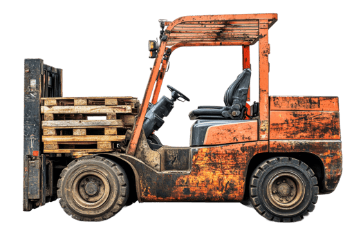Forklift with wooden pallets, material handling equipment, cut out transparent png