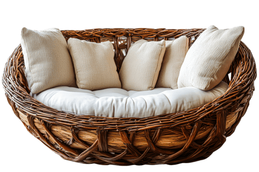 Wicker Loveseat with Cushions, Rattan Furniture, Home Decor, cut out transparent png