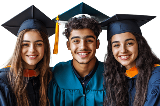 Group of diverse graduates celebrate achievement, cut out transparent png