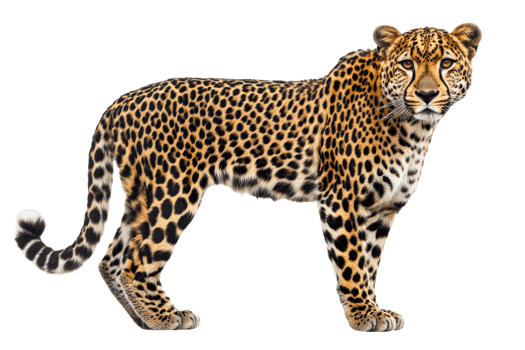 Majestic leopard portrait stands proudly, spotted fur, wildlife animal, cut out transparent png