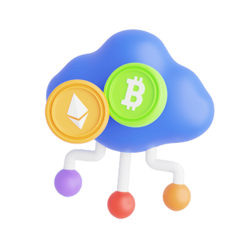 A cloud with bitcoin and ether coins png