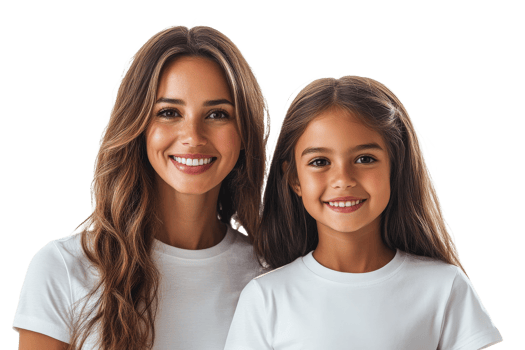 Happy smiling woman, girl in white shirts, family, cut out transparent png