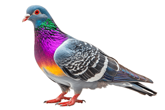 Colorful Pigeon with Black Background, Feathers, Gradient, cut out transparent png