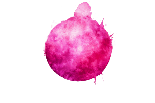 Pink watercolor circle background with splashes, cut out transparent png