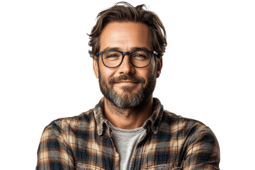 Portrait of a mature man smiling in a shirt, cut out transparent png