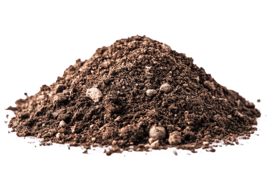 Pile of earth, ground, soil close up view, cut out transparent png