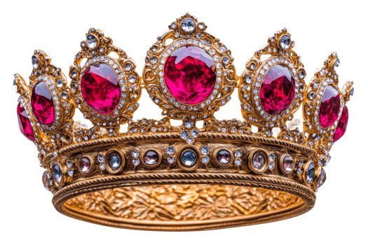 Golden crown with red jewels, luxury, regal, treasure, cut out transparent png
