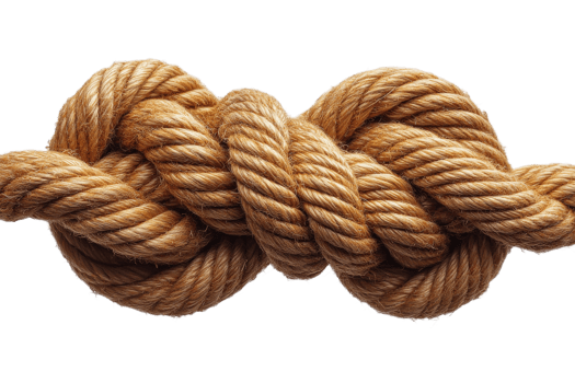 Thick rope tied into a knot design element, nautical themed, cut out transparent png
