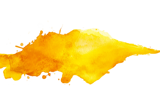 Watercolor stain painting with yellow hue, abstract design, cut out transparent png