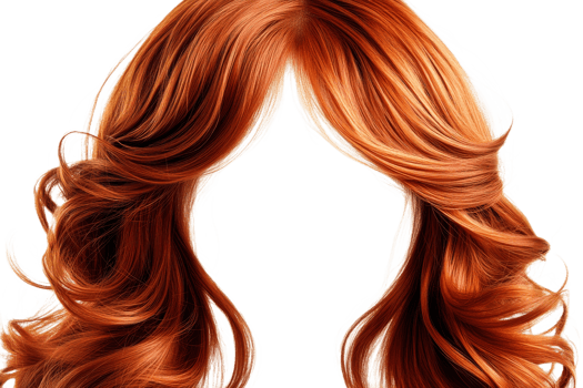 Fiery red hair waves, fashion curls with depth, shiny, cut out transparent png
