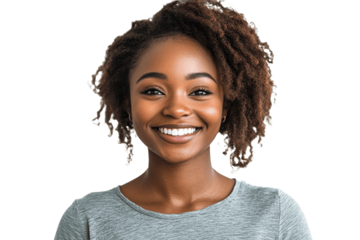 Smiling attractive African American woman portrait, isolated, cut out transparent png