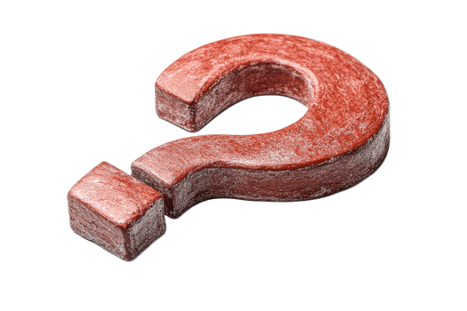 Red question mark, geometric shape on black background, cut out transparent png