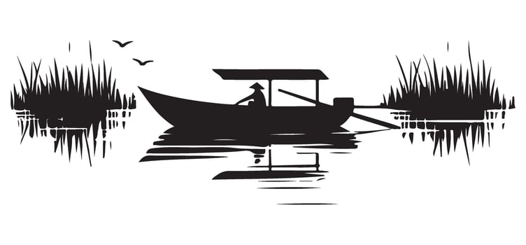 Scenic Boat Silhouette on Water for Tranquil Designs vector