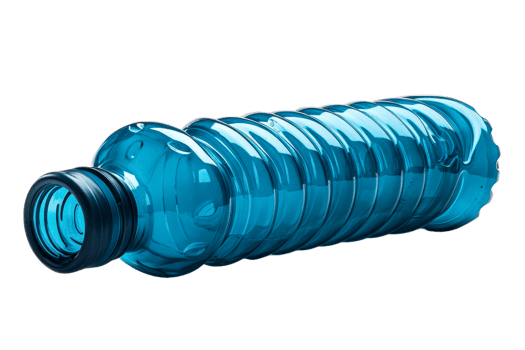 Tilted Blue Plastic Water Bottle, Black Background, cut out transparent png