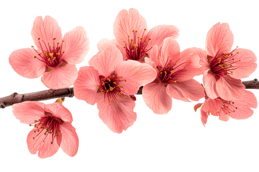 Pink blossoms on tree branch isolated, floral springtime beauty, cut out transparent png