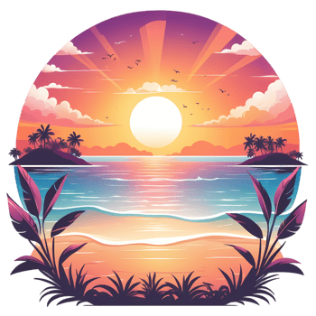 Flat Design Sunset with Palm Trees png