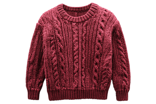 Cozy maroon knitted sweater with braids pattern, cut out transparent png