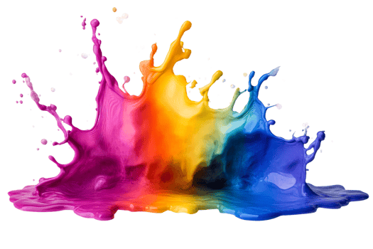 Rainbow splash with drops, vibrant colors, cut out transparent png